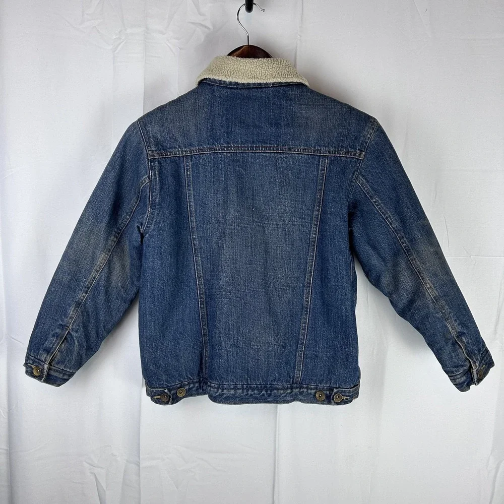 Old Navy Jacket Youth Medium Sherpa Lined Denim Trucker Shearling‎ Collar Warm